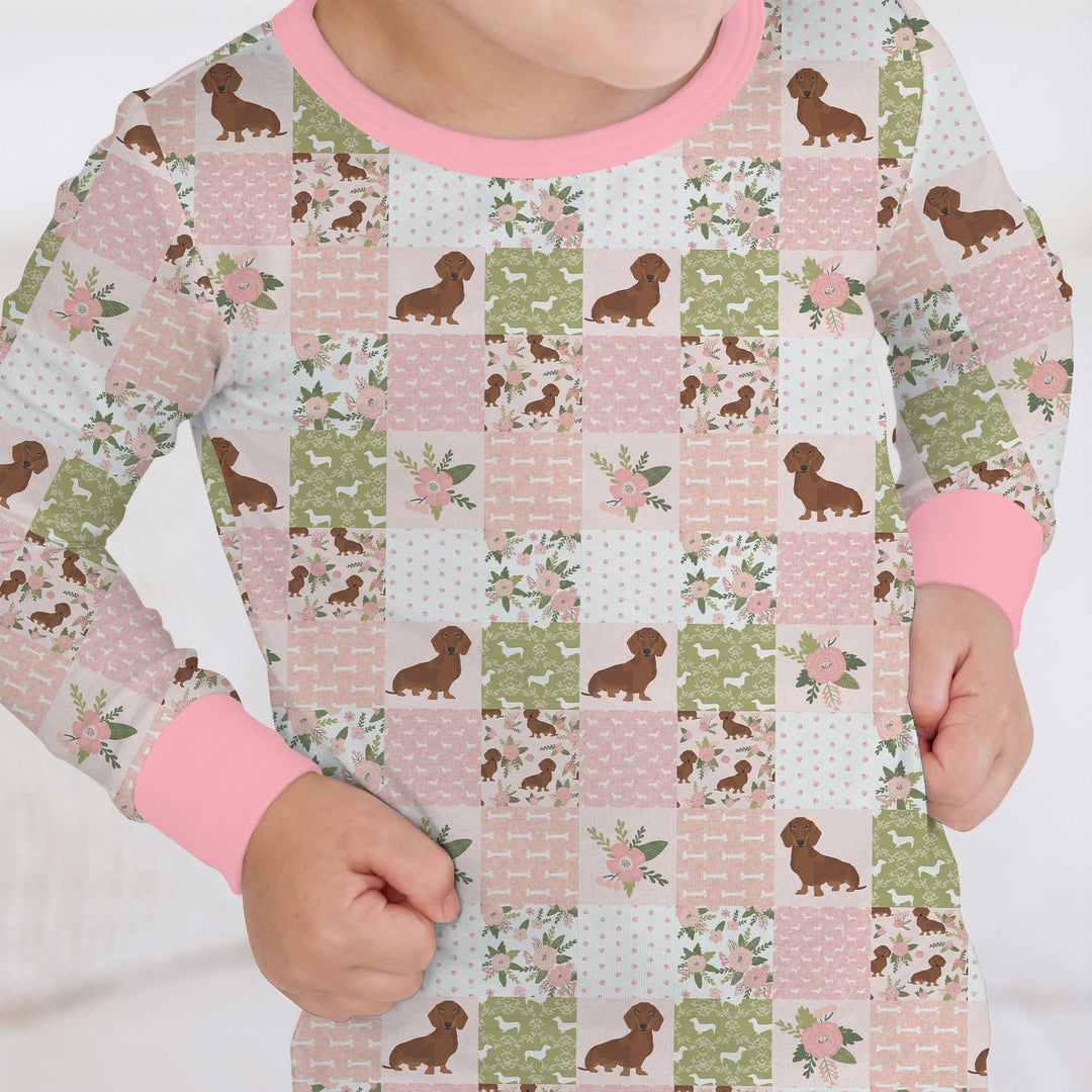 Floral Dachshund Grace Two Piece Long Sleeve Pajama Set