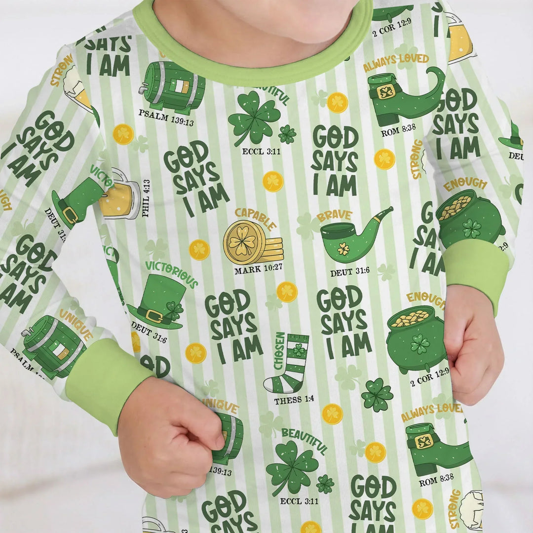 God Says I Am - Lucky & Loved Two Piece Long Sleeve Pajama Set