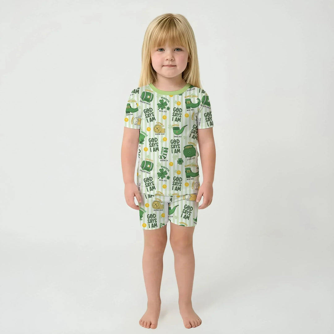 God Says I Am - Lucky & Loved Two Piece Short Sleeve Shorts Pajama Set
