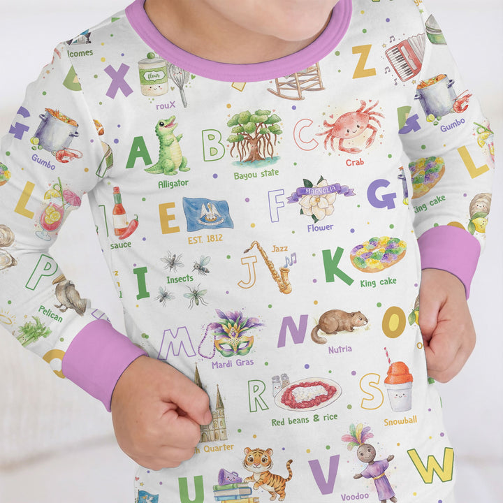 Alphabet of Lousiana Two Piece Long Sleeve Pajama Set