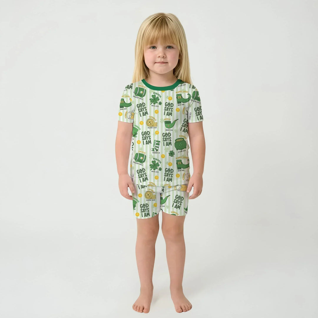 God Says I Am - Lucky & Loved Two Piece Short Sleeve Shorts Pajama Set