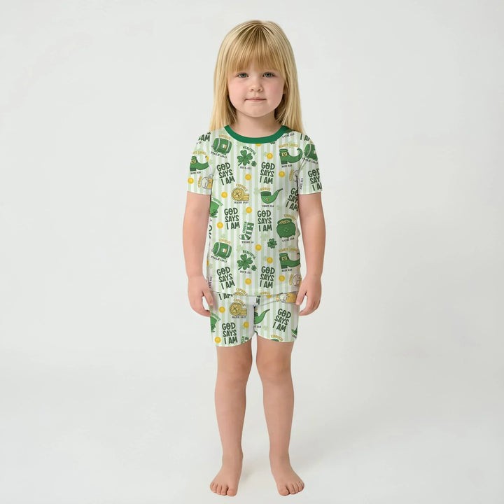 God Says I Am - Lucky & Loved Two Piece Short Sleeve Shorts Pajama Set