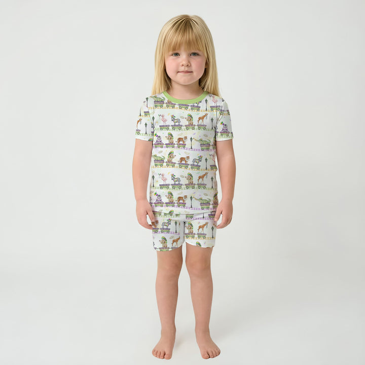 Mardi Gras Jungle Krewe Two Piece Short Sleeve Shorts Pajama Set