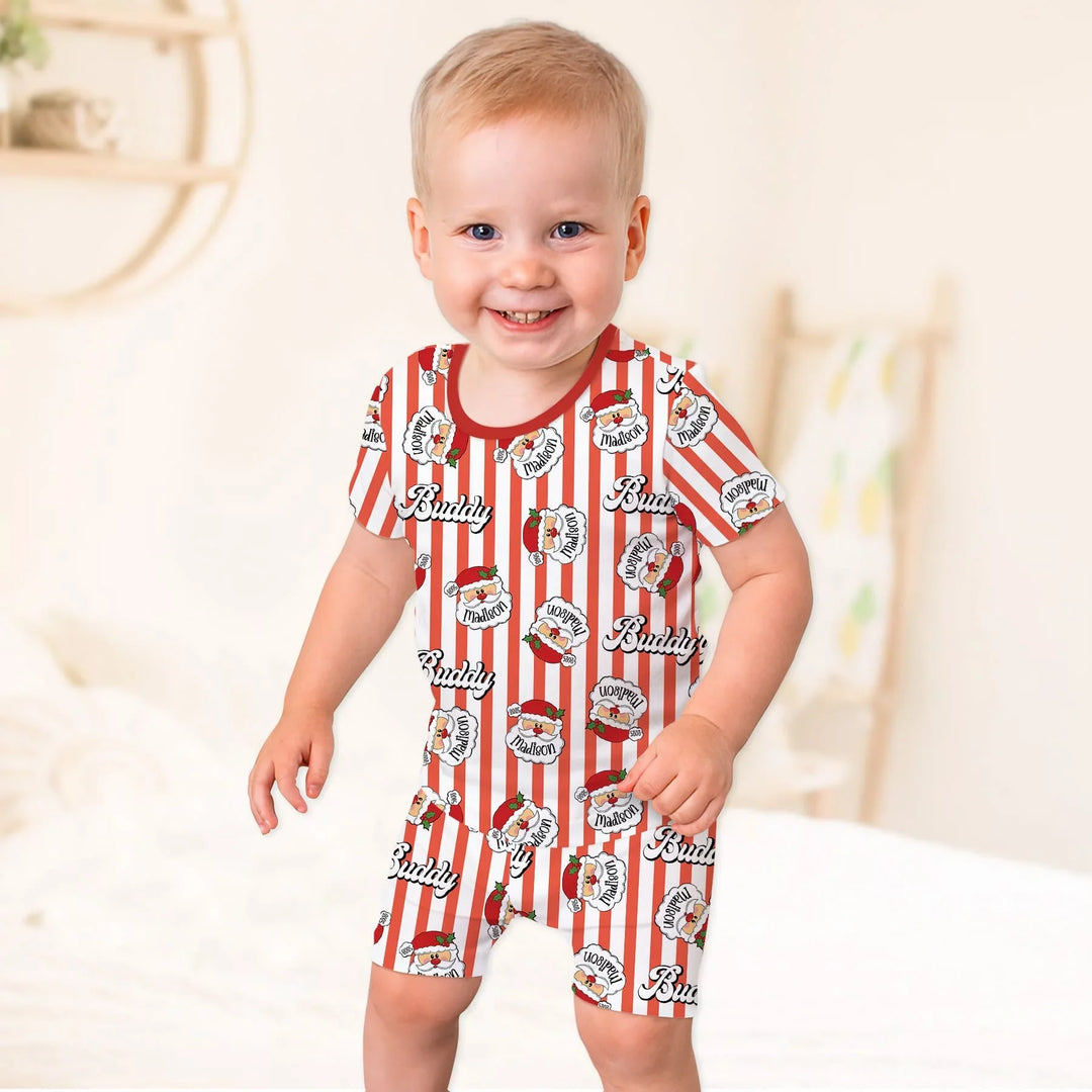 Christmas Santa Claus Custom Name Buddy Two Piece Short Sleeve Shorts Pajama Set