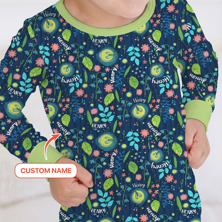 Nighttime Bugs Custom Name Two Piece Long Sleeve Pajama Set
