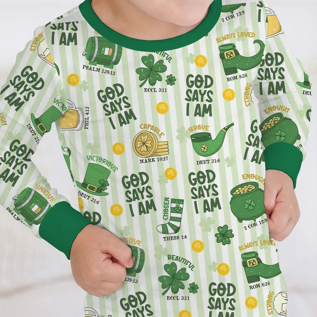 God Says I Am - Lucky & Loved Two Piece Long Sleeve Pajama Set