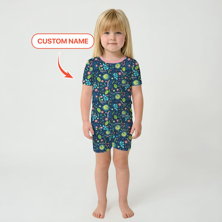Nighttime Bugs Custom Name Two Piece Short Sleeve Shorts Pajama Set