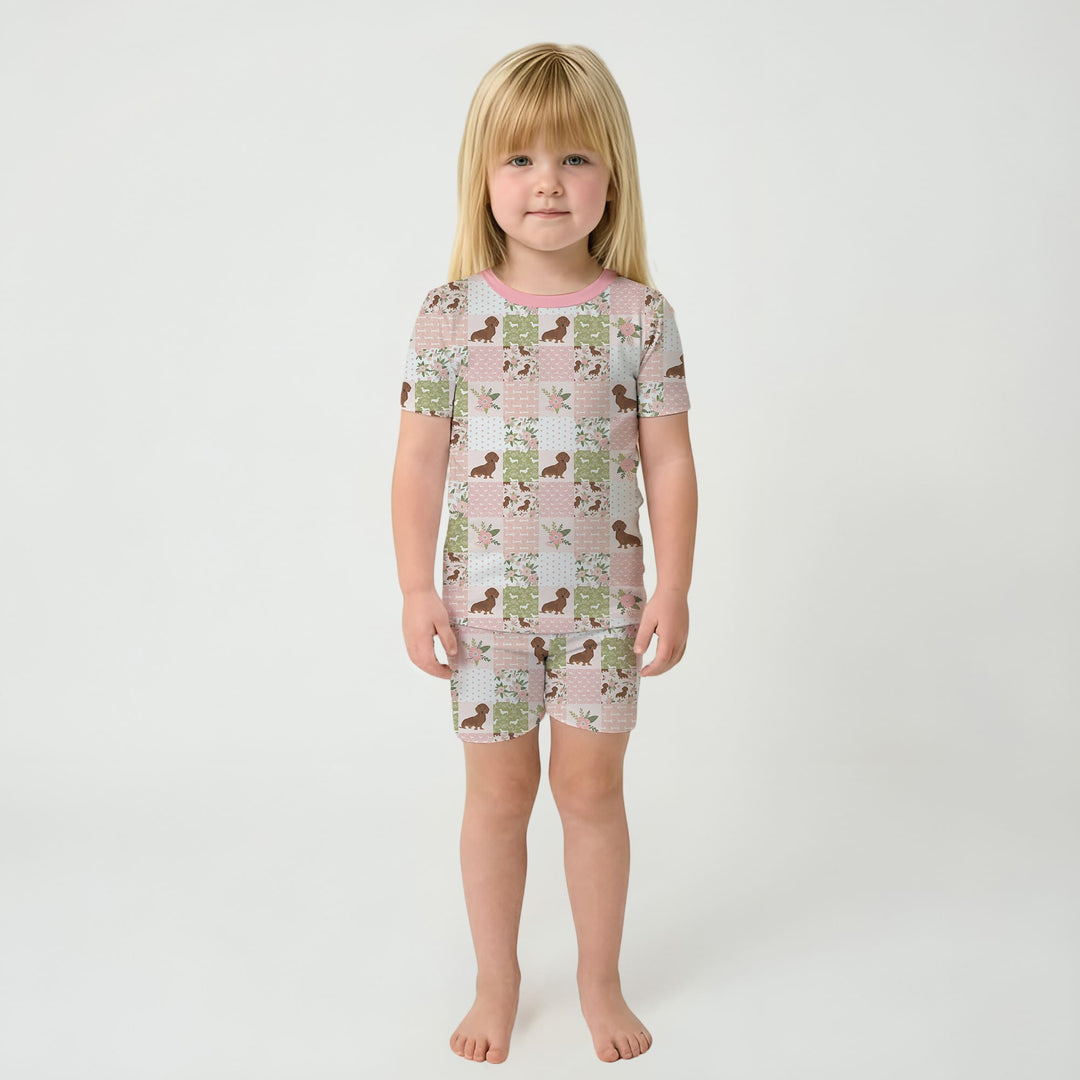 Floral Dachshund Grace Two Piece Short Sleeve Shorts Pajama Set