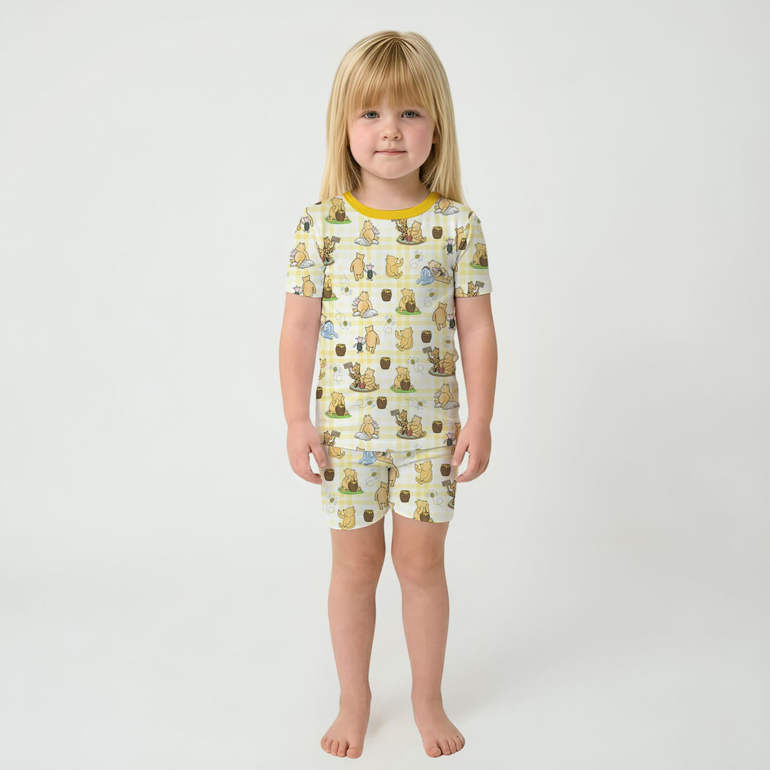Bear & Friends Yellow Plaid Two Piece Short Sleeve Shorts Pajama Set