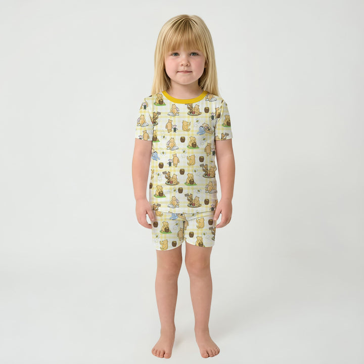 Bear & Friends Yellow Plaid Two Piece Short Sleeve Shorts Pajama Set