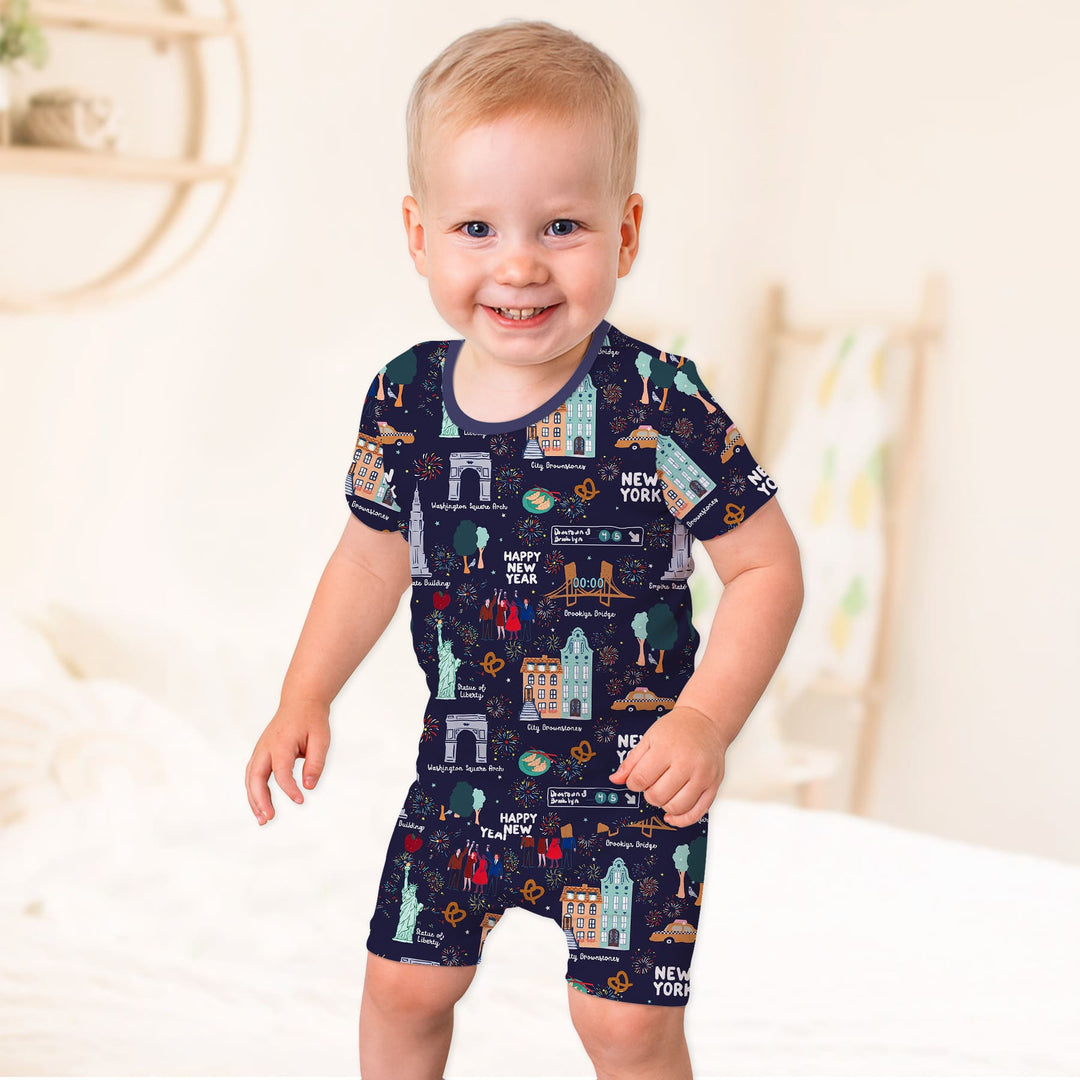 New York New Year Eve Two Piece Short Sleeve Shorts Pajama Set