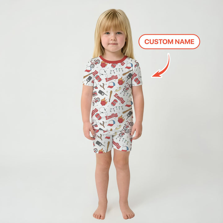 Custom Name Kids Adventure Two Piece Short Sleeve Shorts Pajama Set