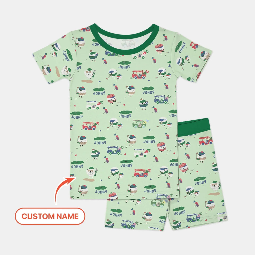 Cute Golf ball Two Piece Short Sleeve Shorts Pajama Set