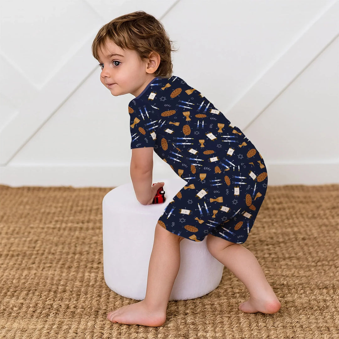 Shabbat Shalom Family Matching Two Piece Short Sleeve Shorts Pajama Set