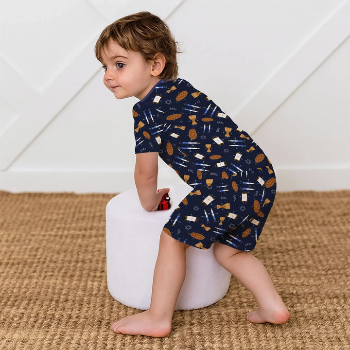 Shabbat Shalom Family Matching Two Piece Short Sleeve Shorts Pajama Set