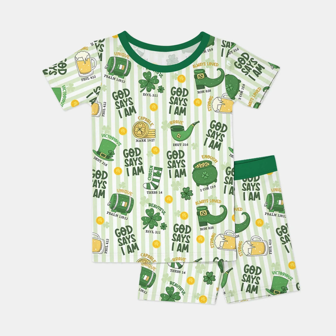 God Says I Am - Lucky & Loved Two Piece Short Sleeve Shorts Pajama Set