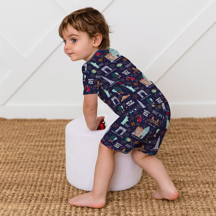 New York New Year Eve Two Piece Short Sleeve Shorts Pajama Set