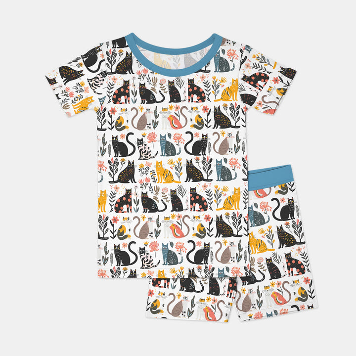 Botanical Cats Two Piece Short Sleeve Shorts Pajama Set