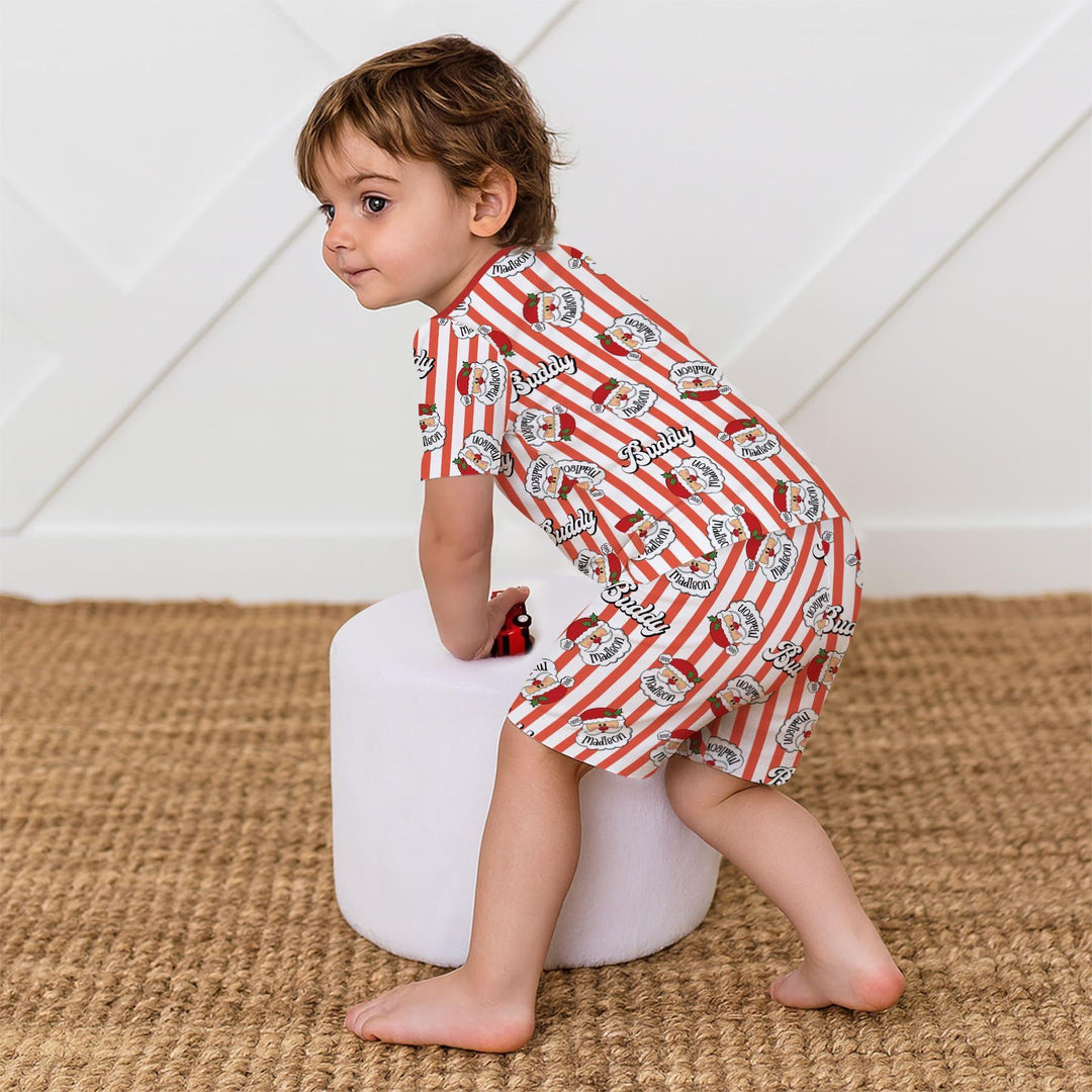 Christmas Santa Claus Custom Name Buddy Two Piece Short Sleeve Shorts Pajama Set