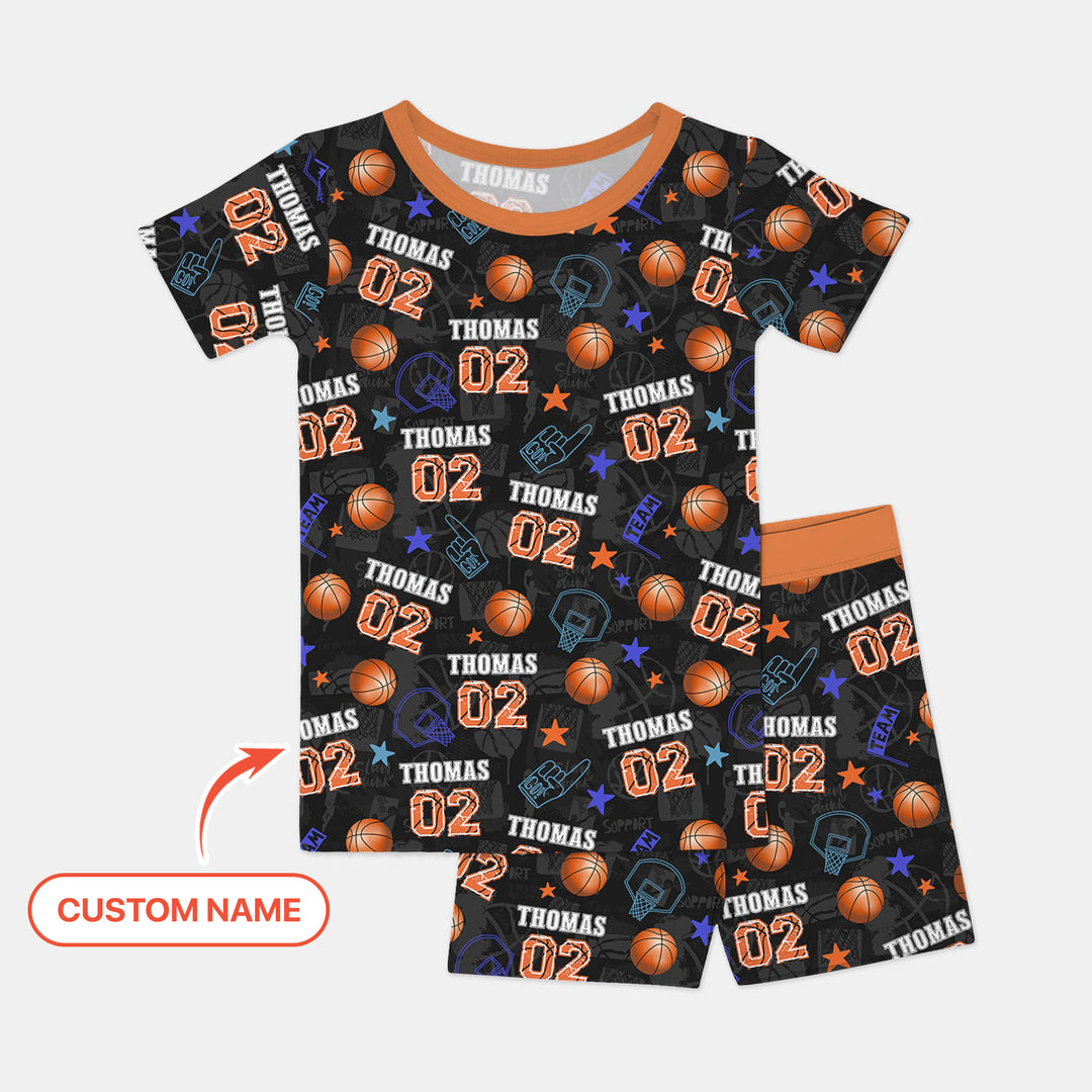 Custom Name Basketball Time Two Piece Short Sleeve Shorts Pajama Set