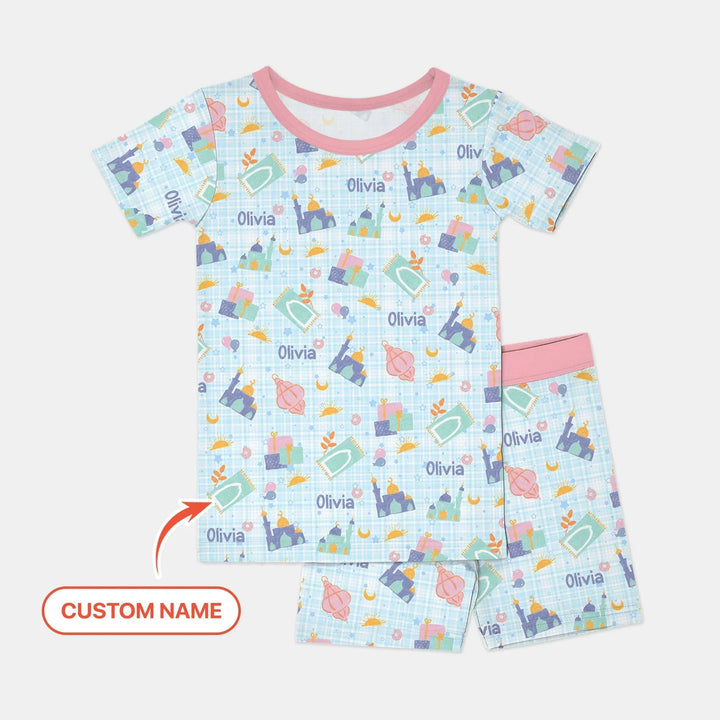 Ramadan and Eid Two Piece Short Sleeve Shorts Pajama Set