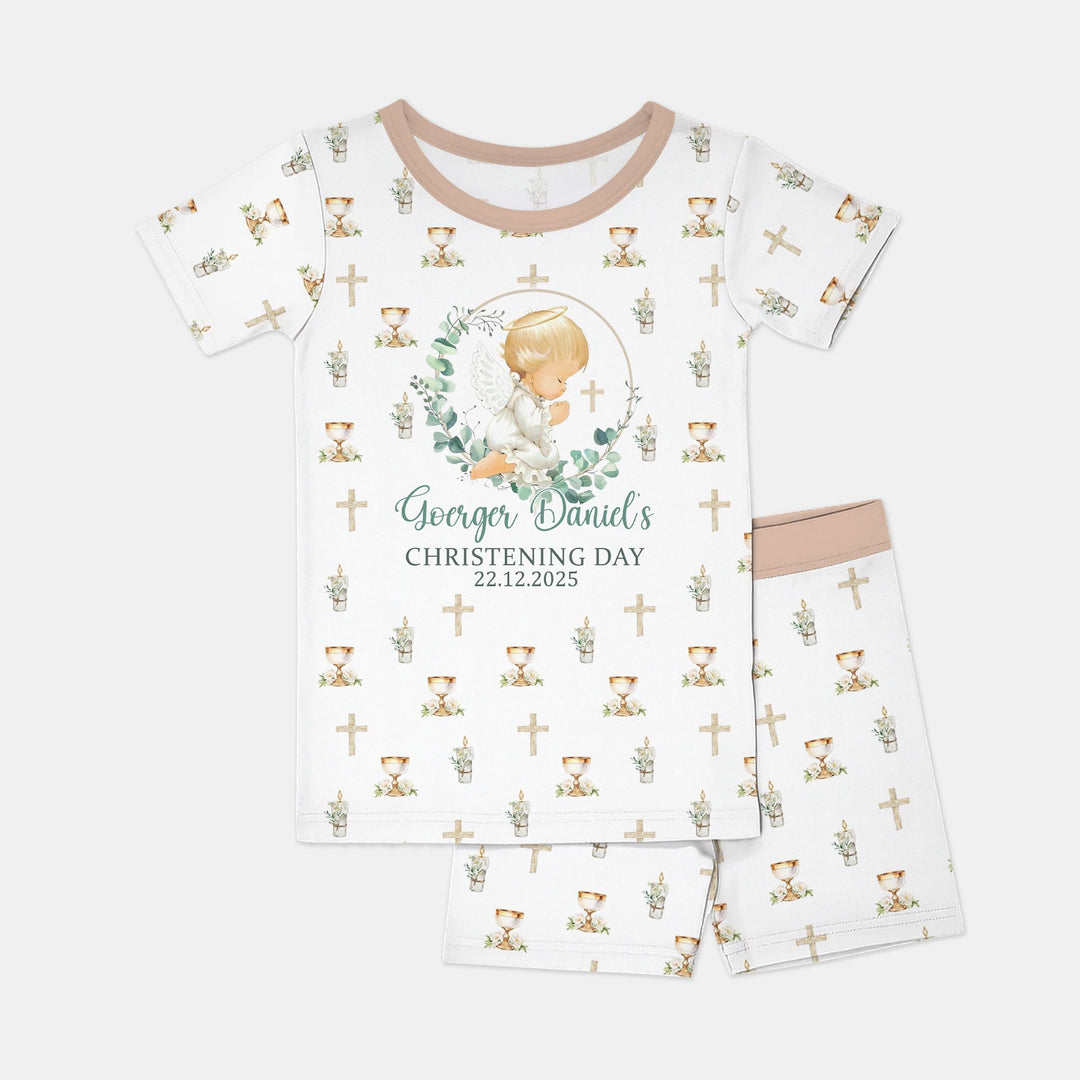 First Christening Day Custom Name Two Piece Short Sleeve Shorts Pajama Set
