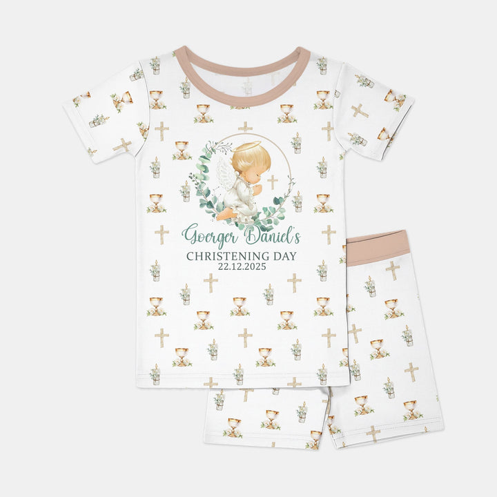 First Christening Day Custom Name Two Piece Short Sleeve Shorts Pajama Set