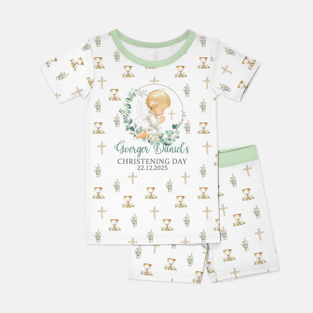 First Christening Day Custom Name Two Piece Short Sleeve Shorts Pajama Set