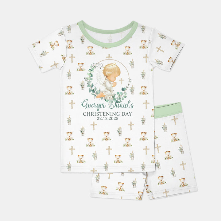 First Christening Day Custom Name Two Piece Short Sleeve Shorts Pajama Set