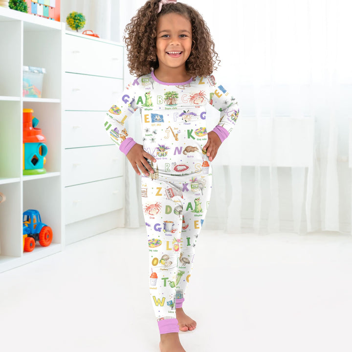 Alphabet of Lousiana Two Piece Long Sleeve Pajama Set