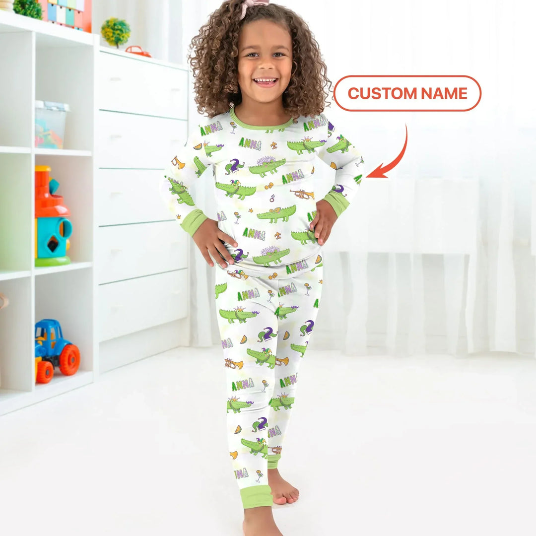 Alligator Mardi Gras Festival Two Piece Long Sleeve Pajama Set