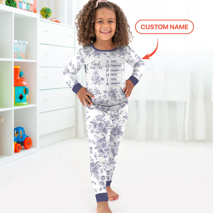 God Says I Am – Faith in Bloom Custom Name and Affirmations Two Piece Long Sleeve Pajama Set
