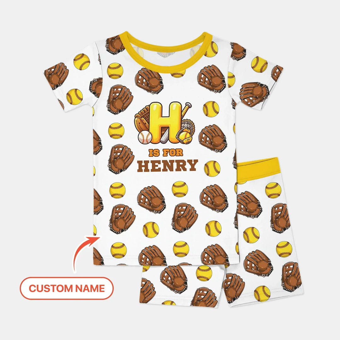 Softball Patterns Customized Two Piece Short Sleeve Shorts Pajama Set