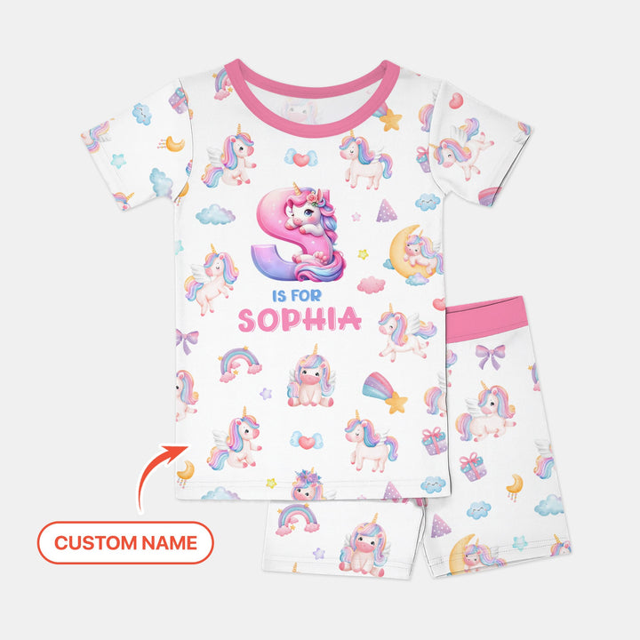 Unicorn Dreams Custom Name Two Piece Short Sleeve Shorts Pajama Set
