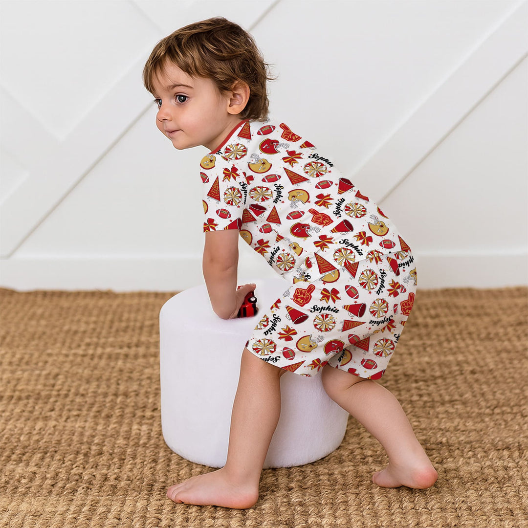 Custom Name Football Cheerleader Two Piece Short Sleeve Shorts Pajama Set