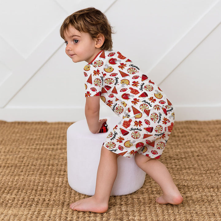 Custom Name Football Cheerleader Two Piece Short Sleeve Shorts Pajama Set