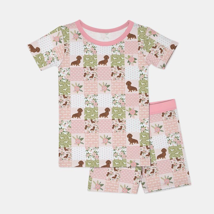 Floral Dachshund Grace Two Piece Short Sleeve Shorts Pajama Set