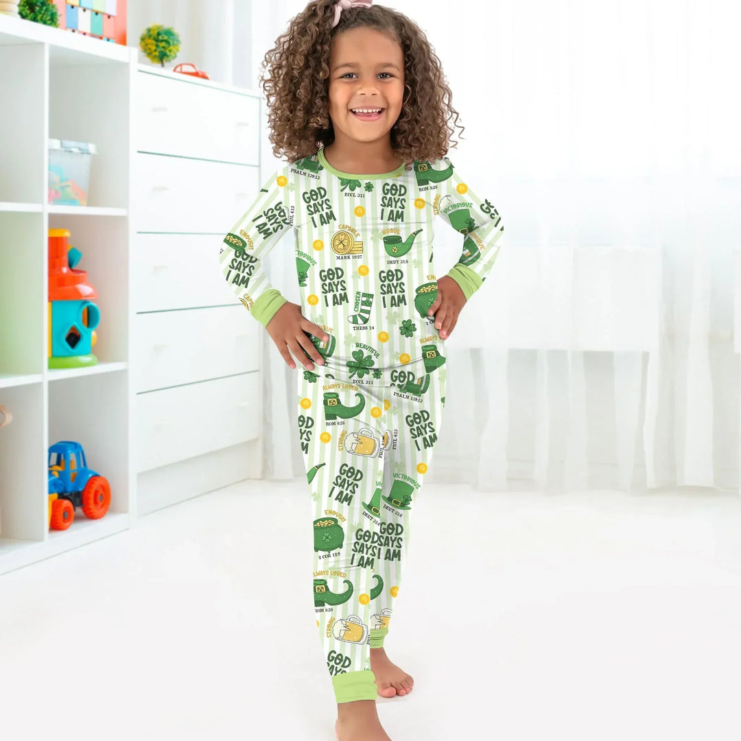God Says I Am - Lucky & Loved Two Piece Long Sleeve Pajama Set