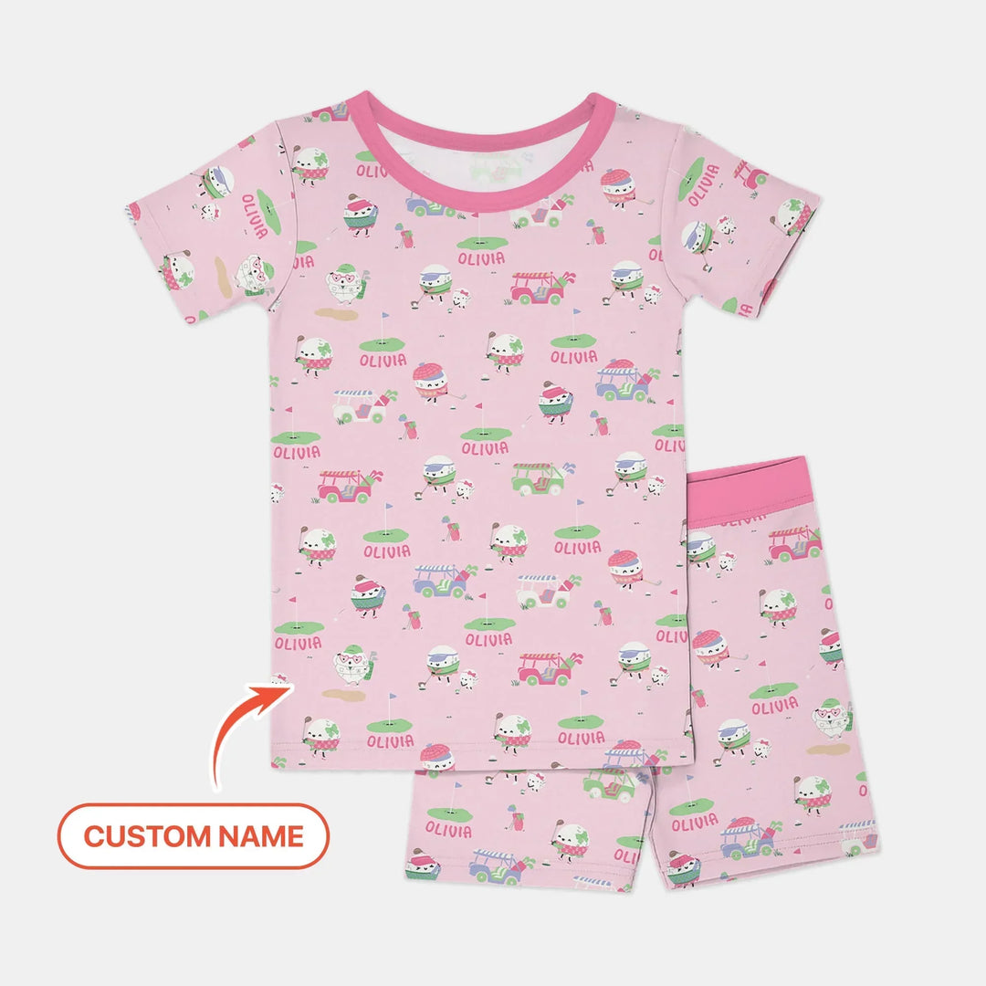 Cute Golf ball Two Piece Short Sleeve Shorts Pajama Set