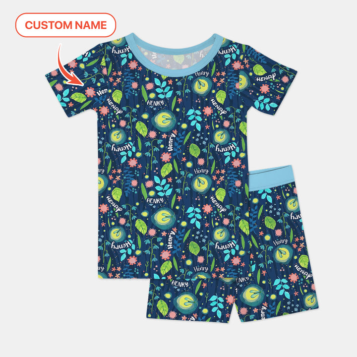 Nighttime Bugs Custom Name Two Piece Short Sleeve Shorts Pajama Set