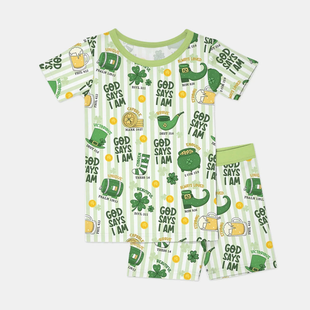 God Says I Am - Lucky & Loved Two Piece Short Sleeve Shorts Pajama Set