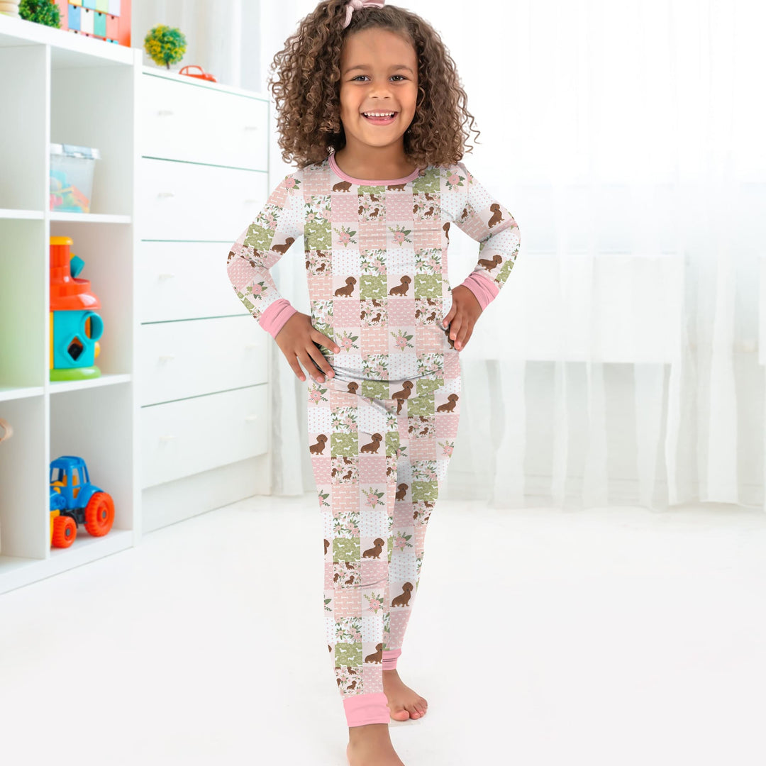 Floral Dachshund Grace Two Piece Long Sleeve Pajama Set