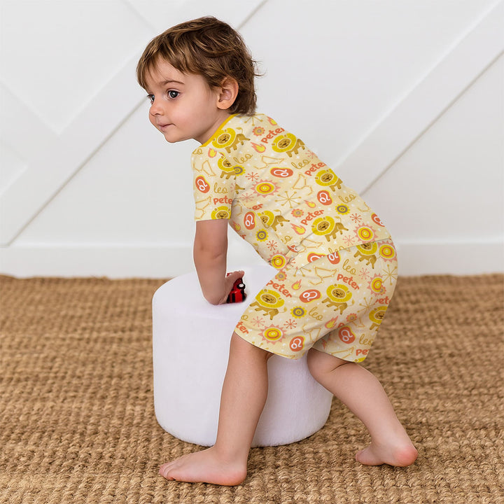 Custom Name Zodiac Leo Two Piece Short Sleeve Shorts Pajama Set