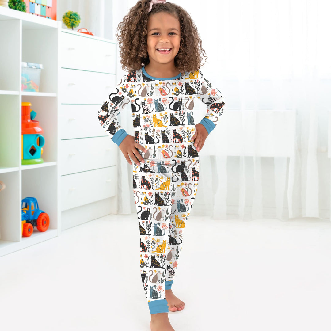 Botanical Cats Two Piece Long Sleeve Pajama Set