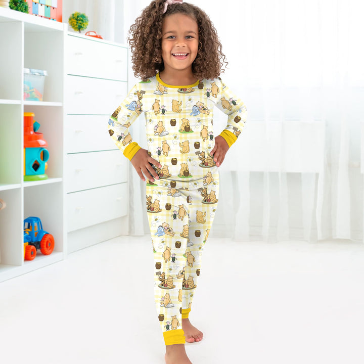 Bear & Friends Yellow Plaid Two Piece Long Sleeve Pajama Set