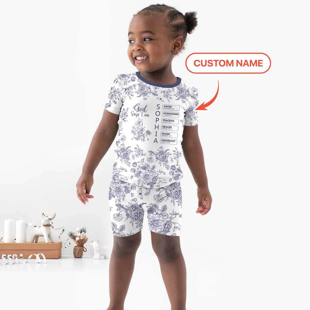 God Says I Am – Faith in Bloom Custom Name and Affirmations Two Piece Short Sleeve Shorts Pajama Set