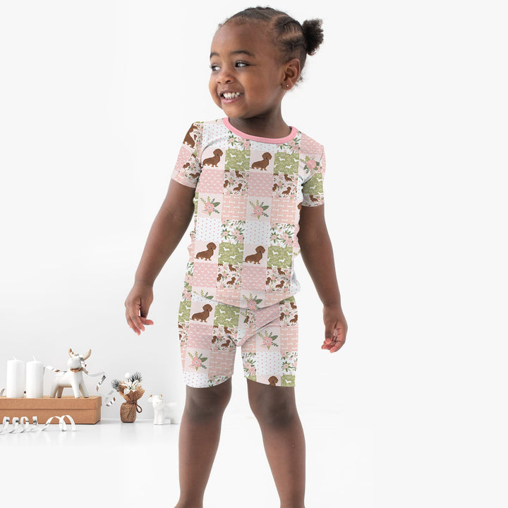 Floral Dachshund Grace Two Piece Short Sleeve Shorts Pajama Set