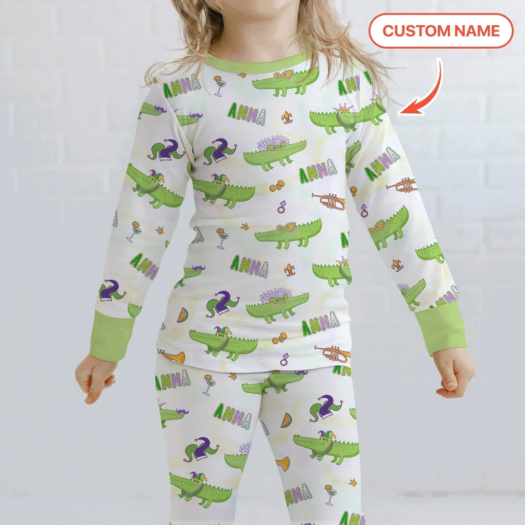 Alligator Mardi Gras Festival Two Piece Long Sleeve Pajama Set