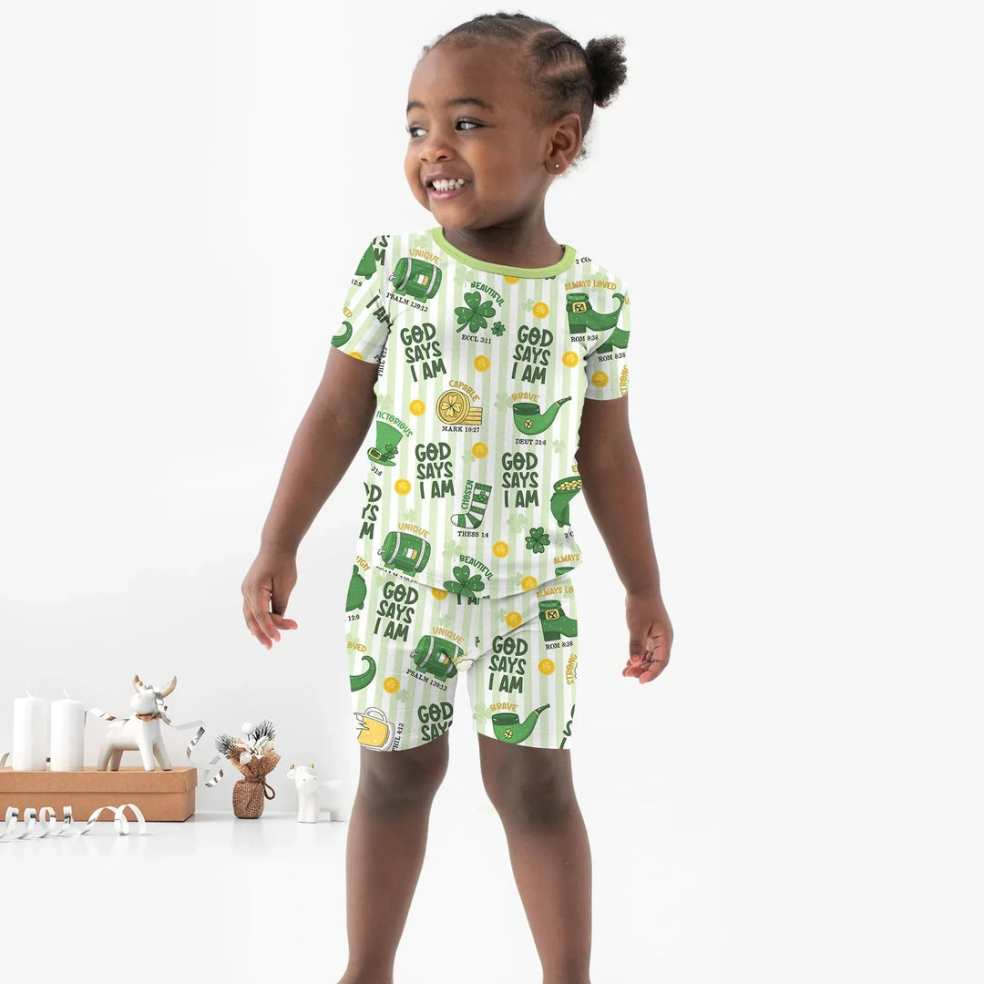 God Says I Am - Lucky & Loved Two Piece Short Sleeve Shorts Pajama Set