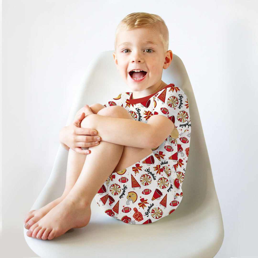 Custom Name Football Cheerleader Two Piece Short Sleeve Shorts Pajama Set